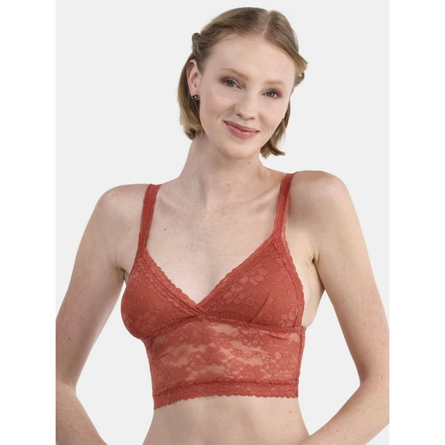 No Boundaries Crossover Floral Lace Bralette, Women’s and Women’s Plus, Sizes S-XXXL