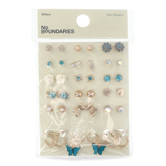 No Boundaries Cubic Zirconia Earrings Set, 18-Pairs, Women’s