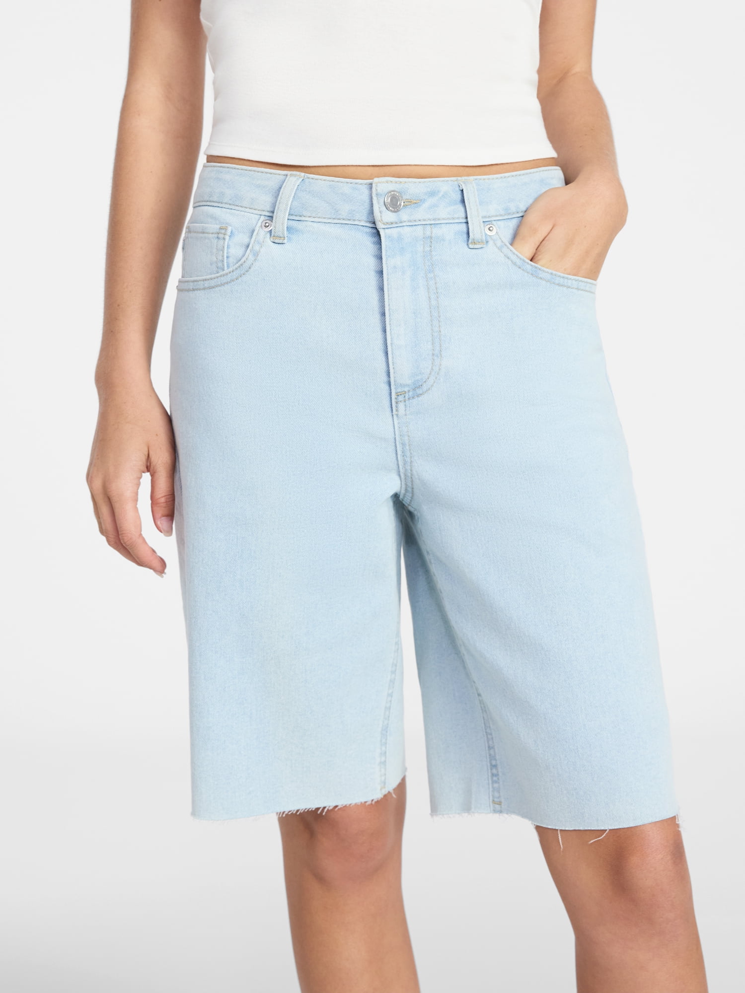 No Boundaries Denim Fray Jorts, 10'' Inseam, Women's 00-18