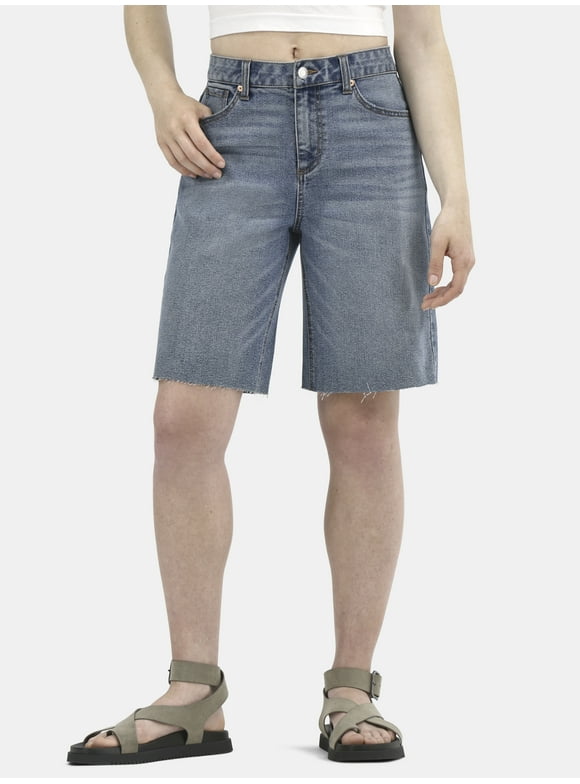 Denim Fray Jorts, Women's and Women's Plus