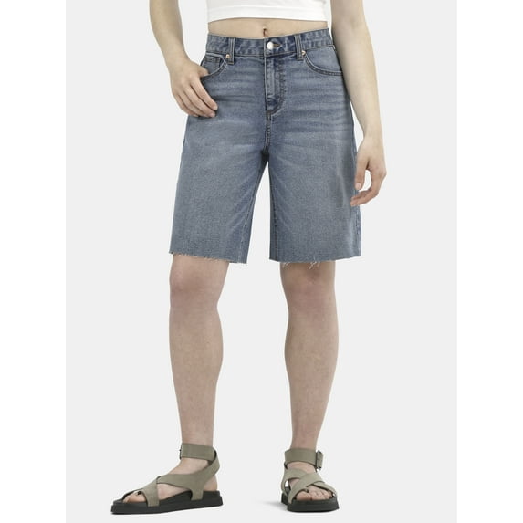 No Boundaries Denim Fray Jorts, Women's and Women's Plus