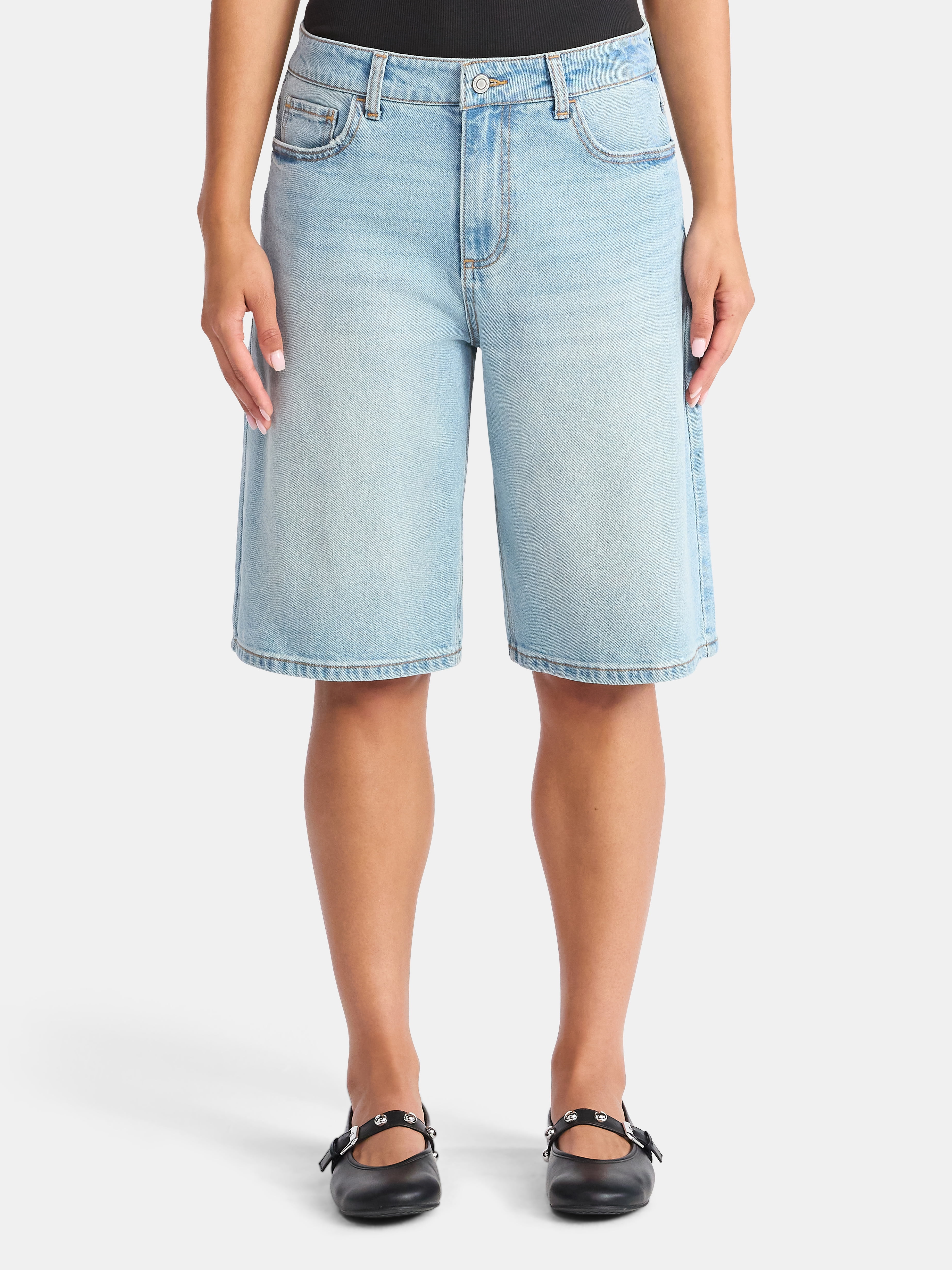 No Boundaries High-Rise Denim Jorts, 12" Inseam, Women's