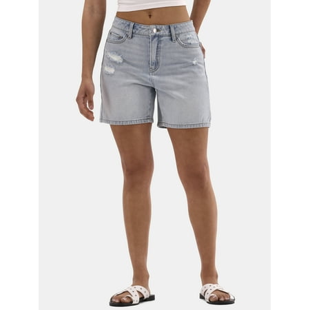 No Boundaries Denim Relaxed Fit High Rise Shorts, 6" Inseam, Women's