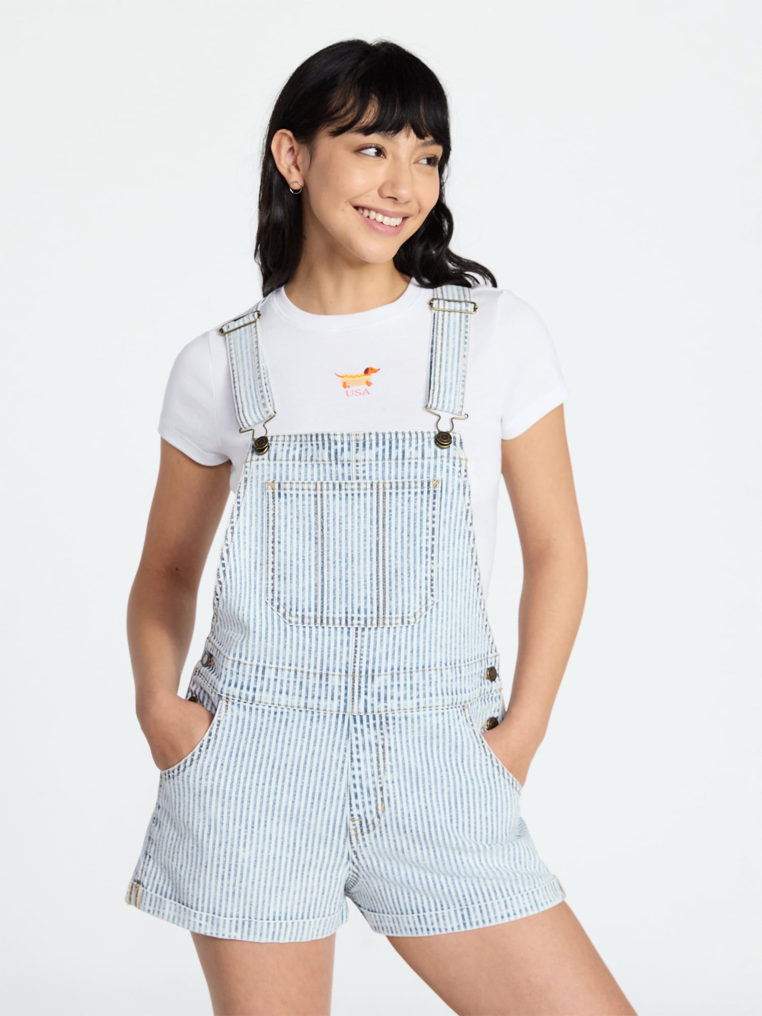 No Boundaries Denim Shortalls, 3" Inseam, Women's Sizes XXS-XXL