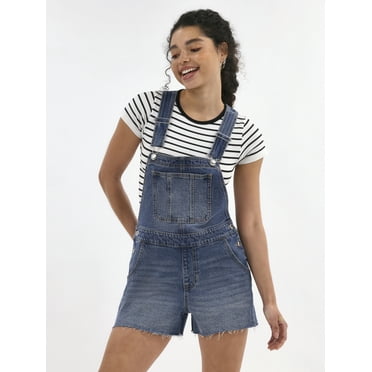 No Boundaries Denim Shortalls, 3" Inseam, Women's