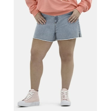 No Boundaries Denim Shorts with Frayed Hem, Women's Plus