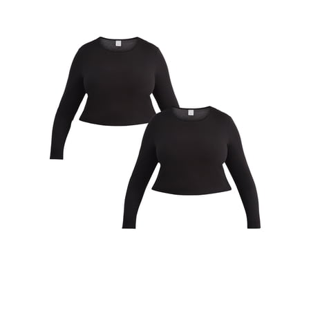 No Boundaries Double Layer Crewneck Tee, 2-Pack, Women's Plus