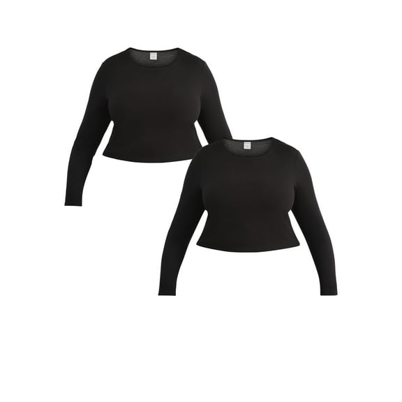 No Boundaries Double Layer Crewneck Tee, 2-Pack, Women's Plus