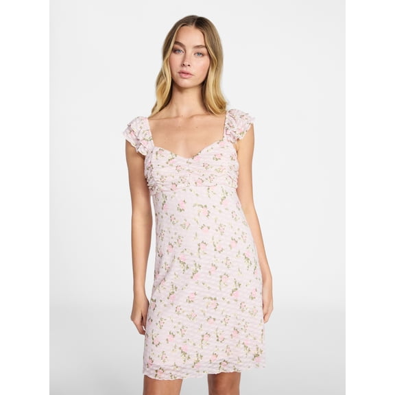 No Boundaries Double Ruffle Ruched Mini Dress, Women's XXS-XXL