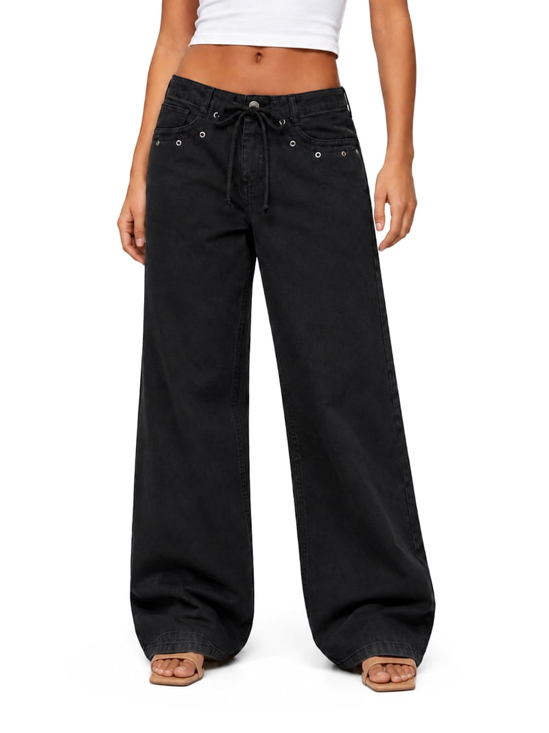 No Boundaries Drawstring Grommet Wide Leg Jeans, 30