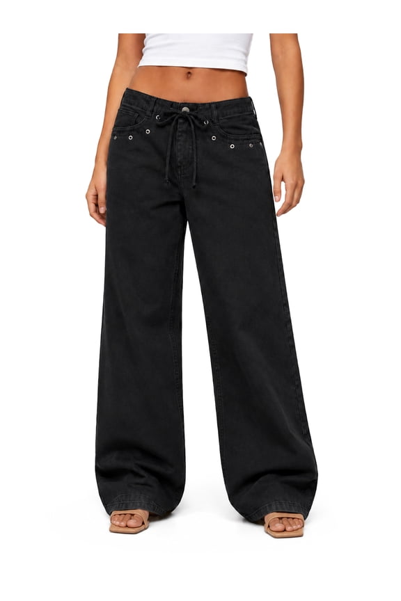 Drawstring Grommet Wide Leg Jean, 32" Inseam, Women's