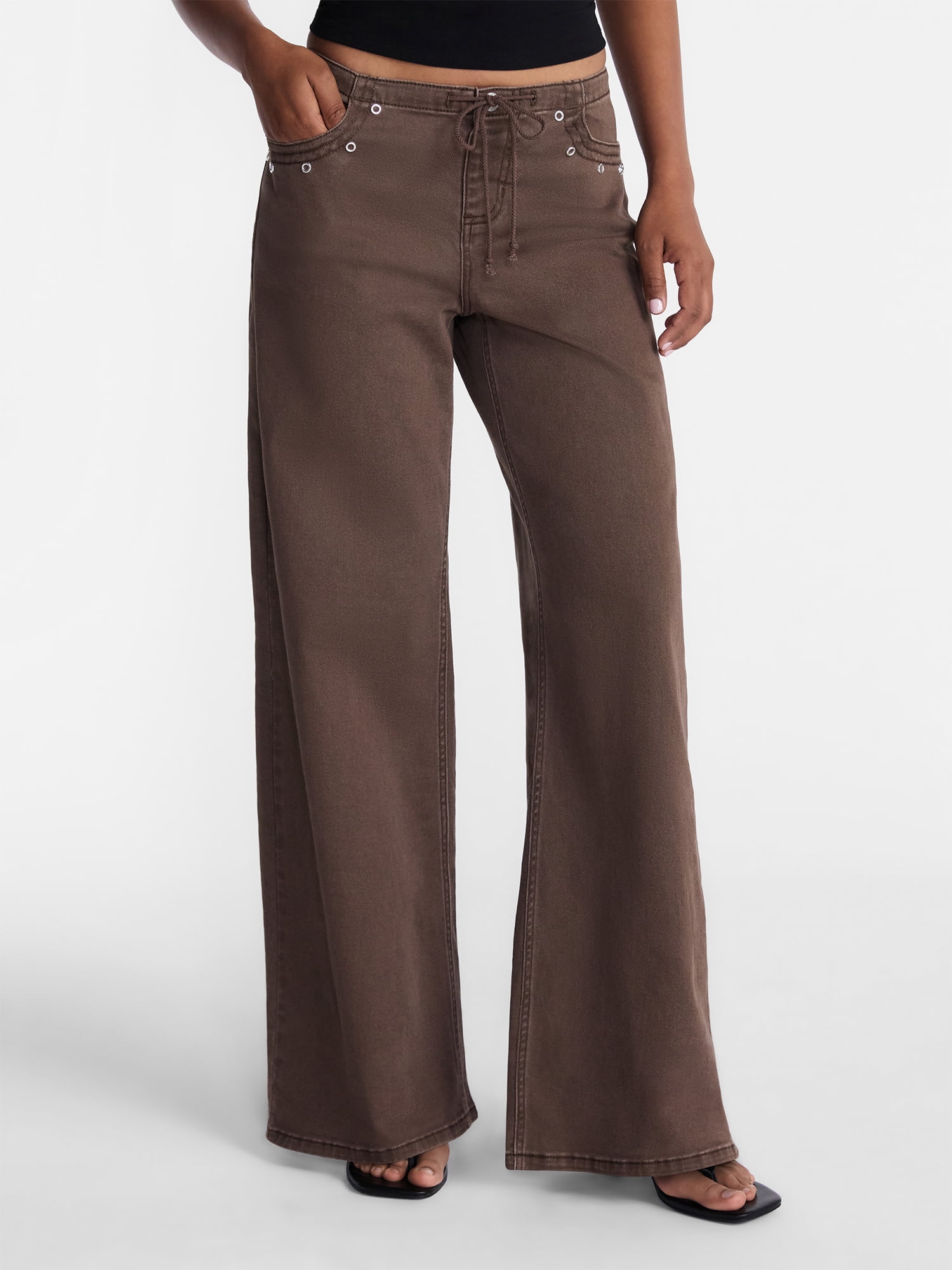 No Boundaries Drawstring Grommet Wide Leg Jean, 32" Inseam, Women's