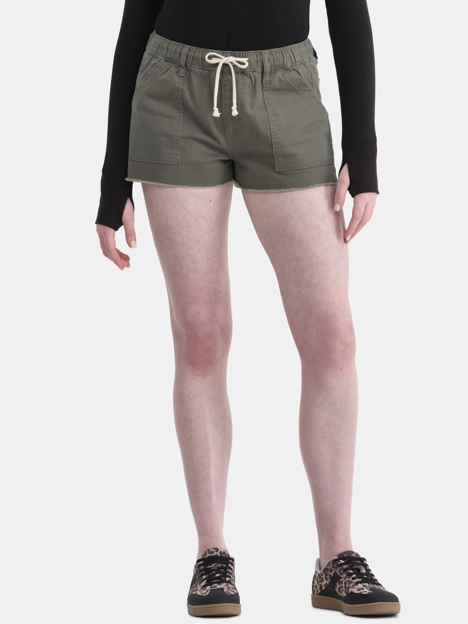 No Boundaries Drawstring Utility Shorts with Porkchop Pockets, 2" Inseam, Women's