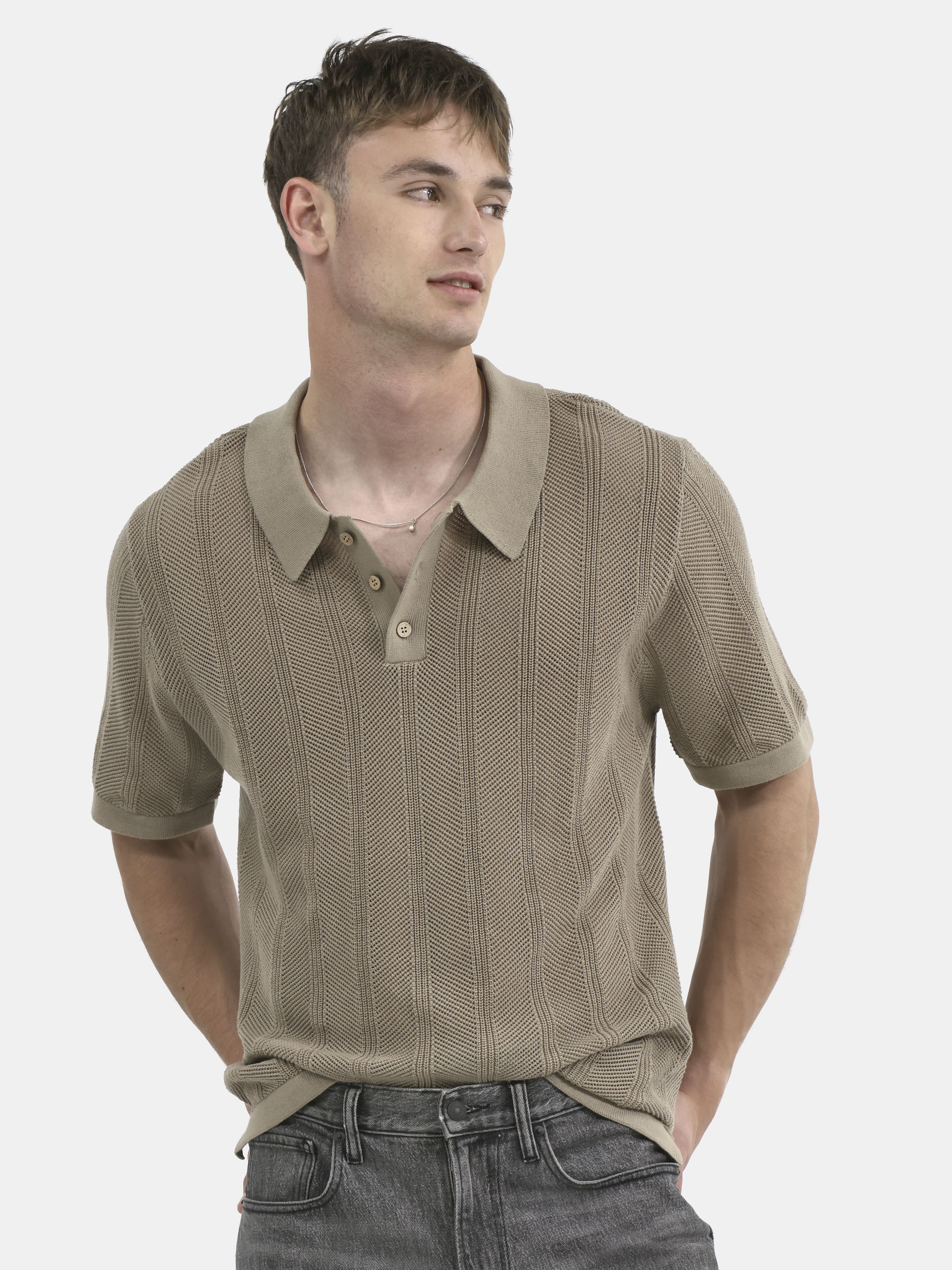 No Boundaries Drop Needle Stich Polo Sweater, Men's and Big Men's