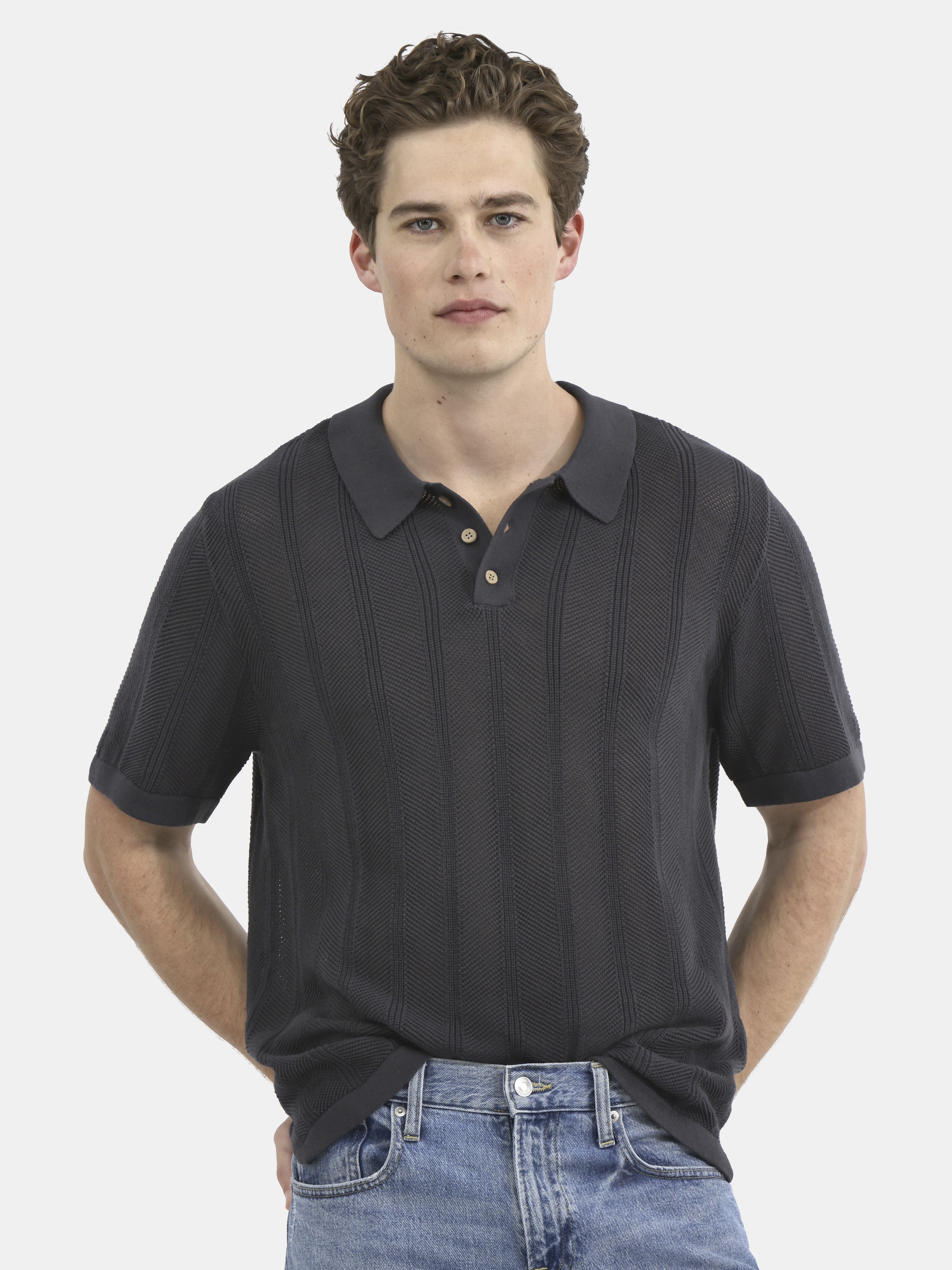 No Boundaries Drop Needle Stich Polo Sweater, Men's and Big Men's