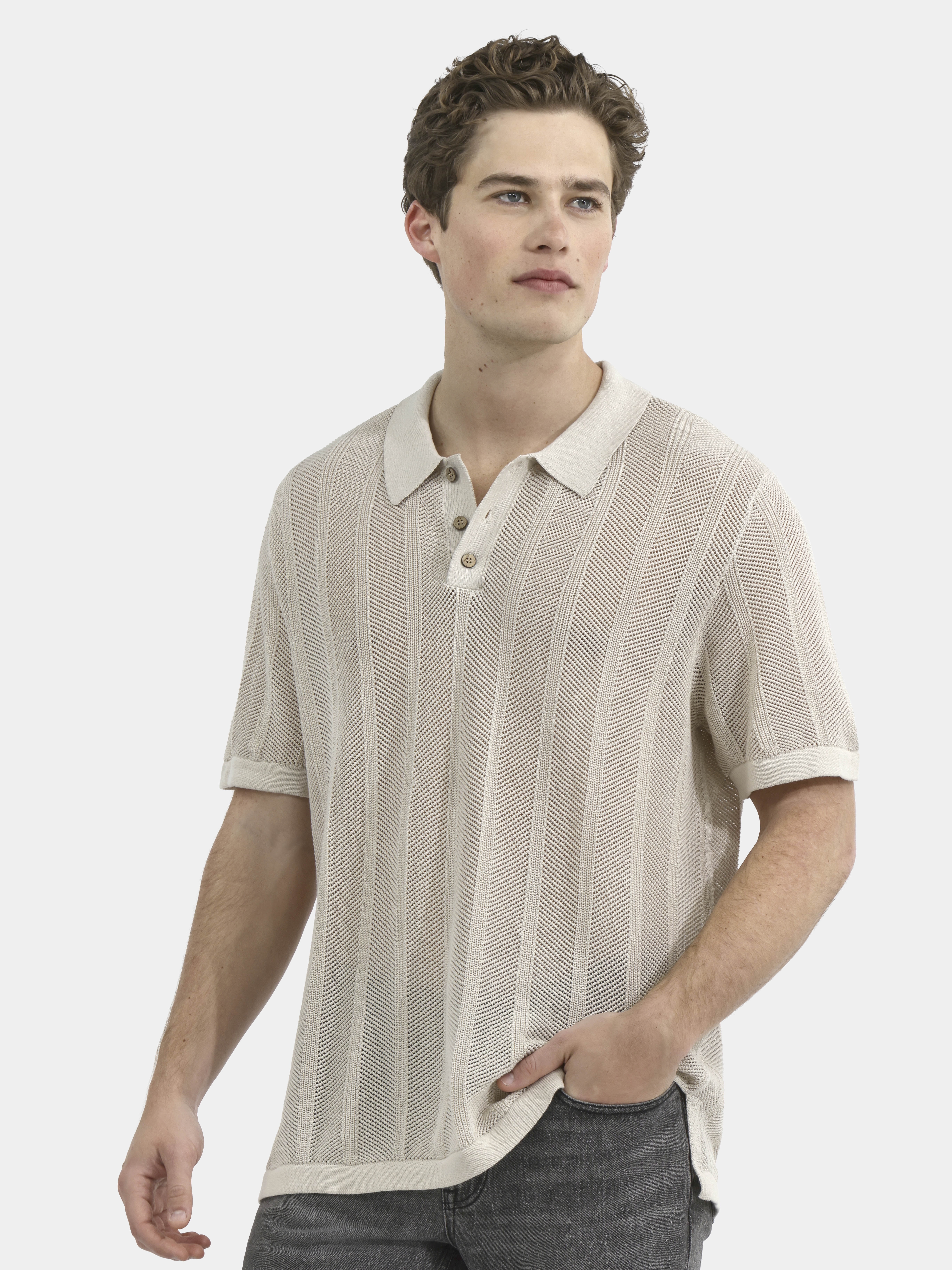 No Boundaries Drop Needle Stich Polo Sweater, Men's and Big Men's