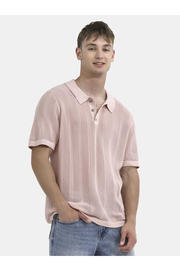 Drop Needle Stich Polo Sweater, Men's and Big Men's