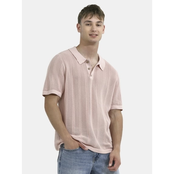 No Boundaries Drop Needle Stich Polo Sweater, Men's and Big Men's