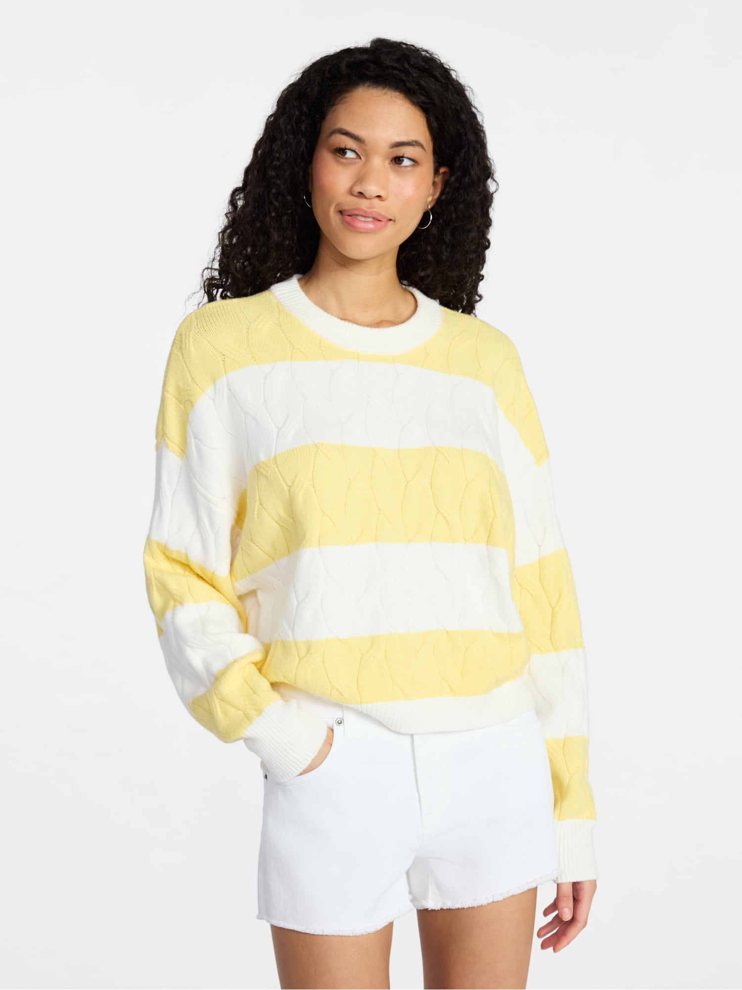 No Boundaries Drop Shoulder Crewneck Pullover Sweater, Midweight, Women's XXS-XXL