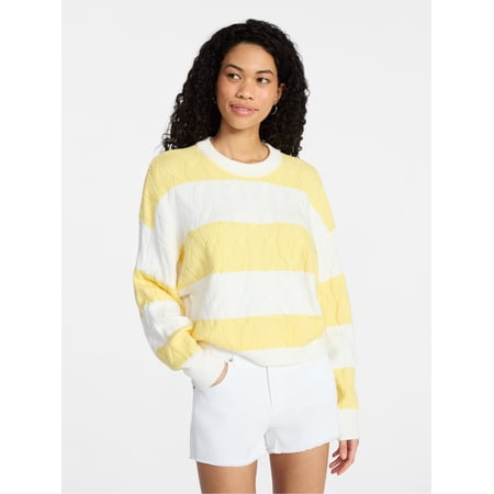 No Boundaries Drop Shoulder Crewneck Pullover Sweater, Midweight, Women's XXS-XXL