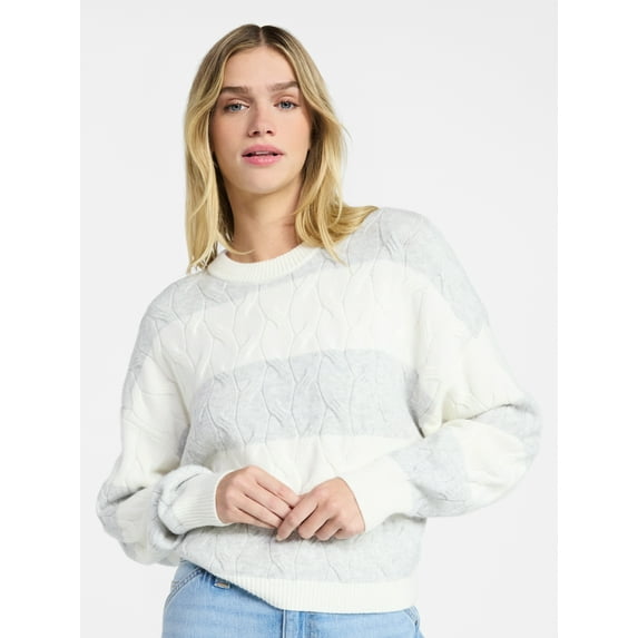No Boundaries Drop Shoulder Crewneck Pullover Sweater, Midweight, Women's XXS-XXL