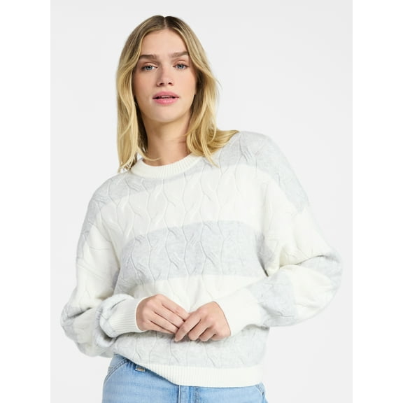 No Boundaries Drop Shoulder Crewneck Pullover Sweater, Midweight, Women's XXS-XXL