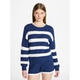thumbnail image 1 of No Boundaries Drop Shoulder Crewneck Pullover Top and Shorts Set, 2-Piece, Women's XXS-XXL, 1 of 5