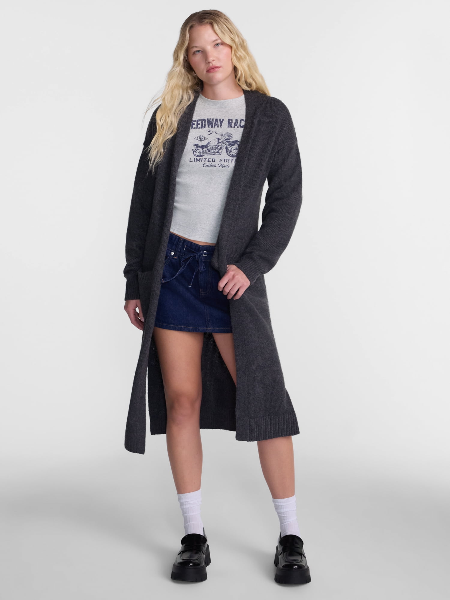 No Boundaries Open Front Duster Cardigan, Midweight, Women's and Women’s Plus XXS-4X