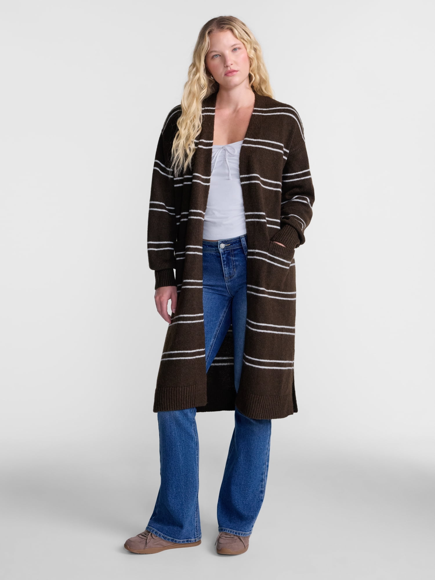 No Boundaries Open Front Duster Cardigan, Midweight, Women's and Women’s Plus XXS-4X