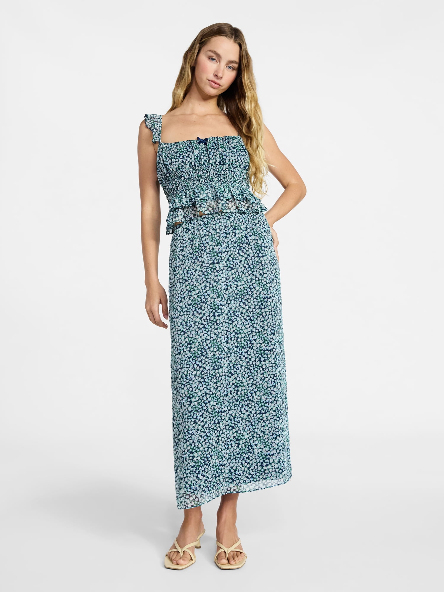 No Boundaries Printed Ruffle Tank and Skirt, 2-Piece Set, Women's