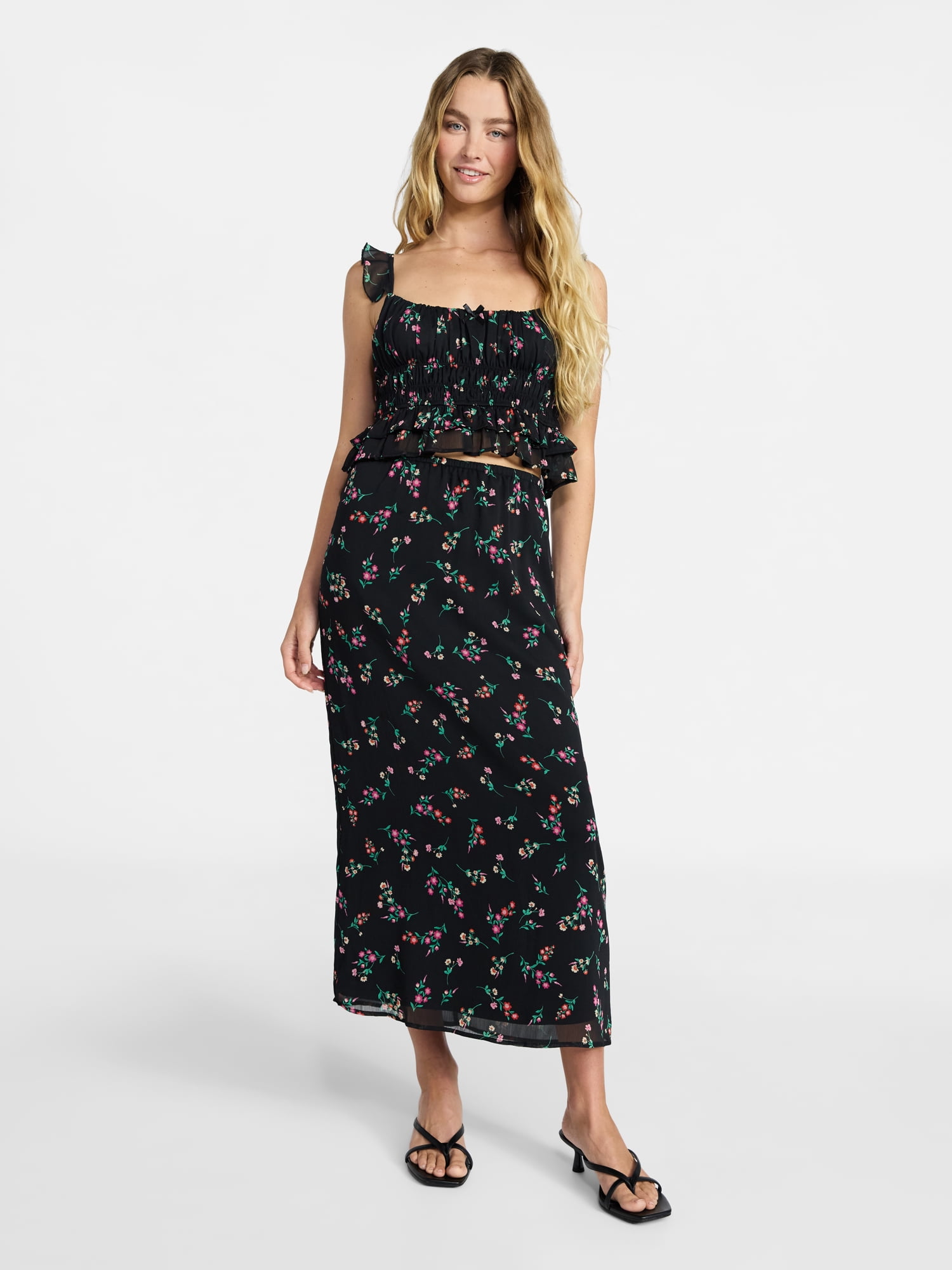 No Boundaries Printed Ruffle Tank and Skirt, 2-Piece Set, Women's