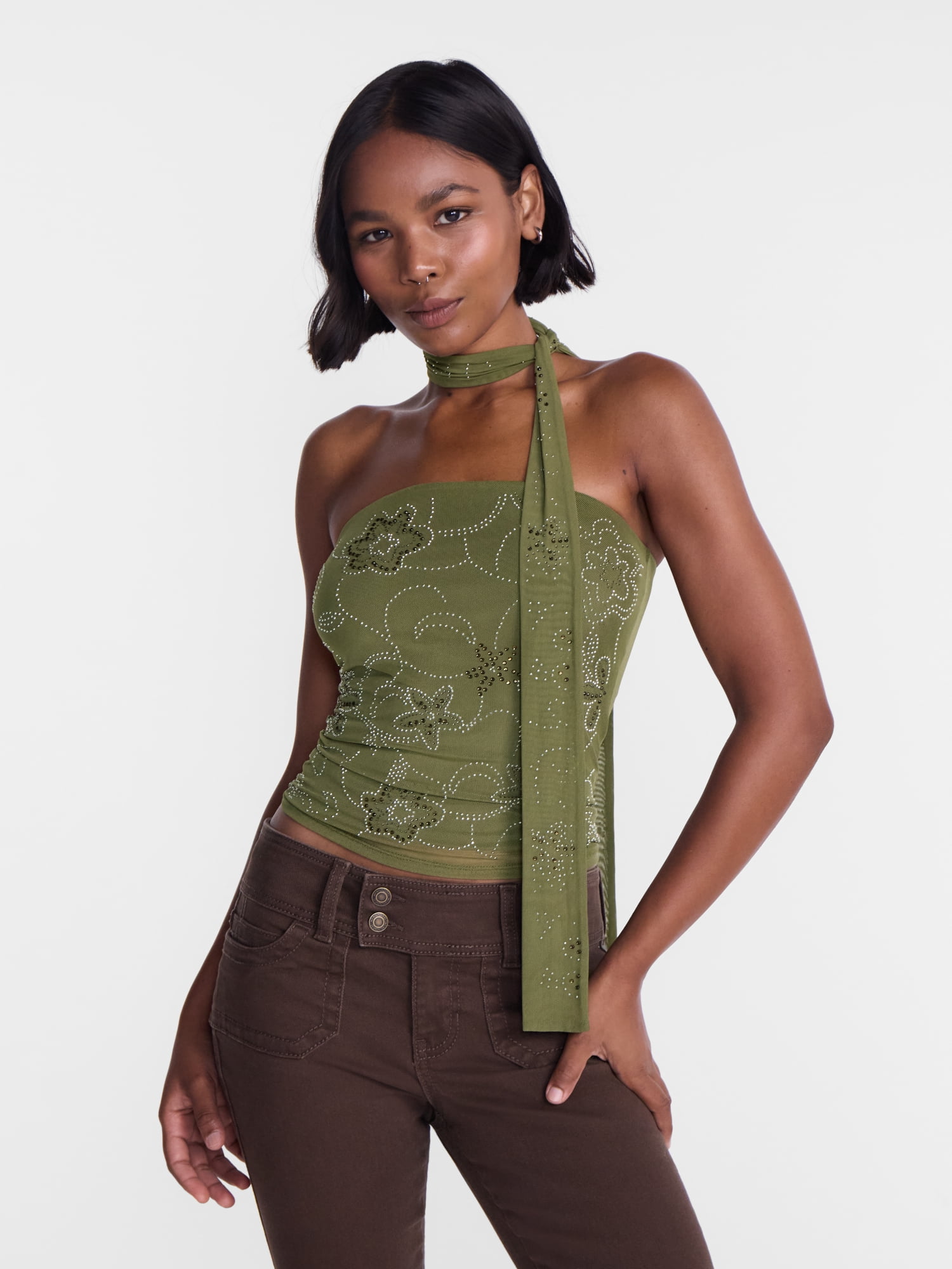 No Boundaries Embellished Tube Top with Scarf, Women’s XXS-XXL