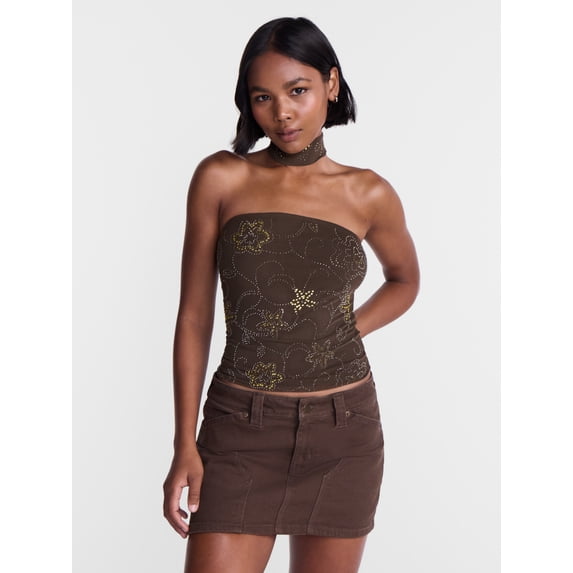 No Boundaries Embellished Tube Top with Scarf, Women’s XXS-XXL
