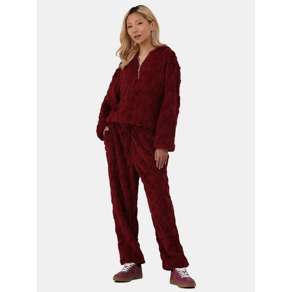 No Boundaries Embossed Fleece Hoodie & Joggers Set, 2-Piece, Women's