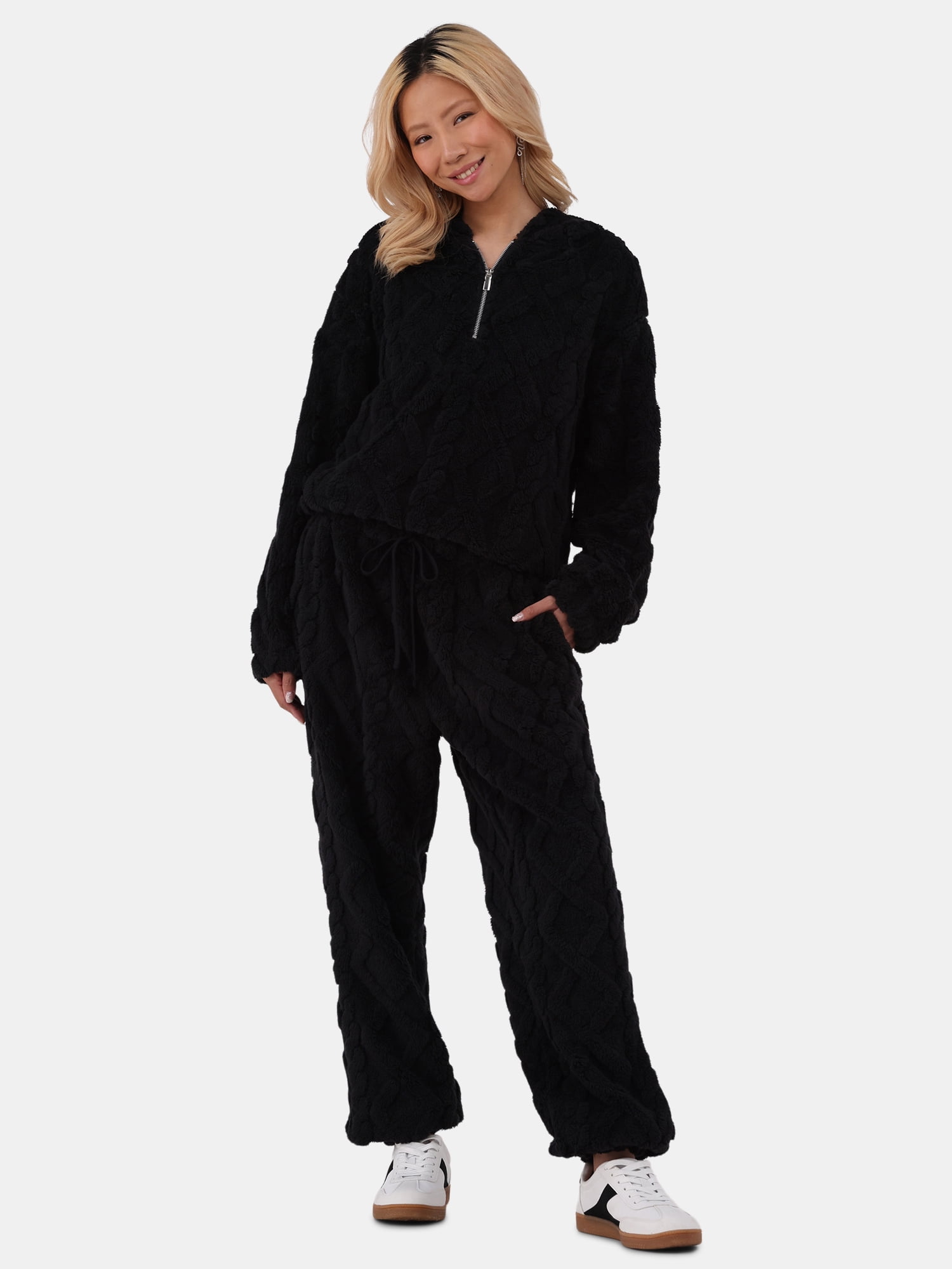 No Boundaries Embossed Fleece Hoodie & Joggers Set, 2-Piece, Women's