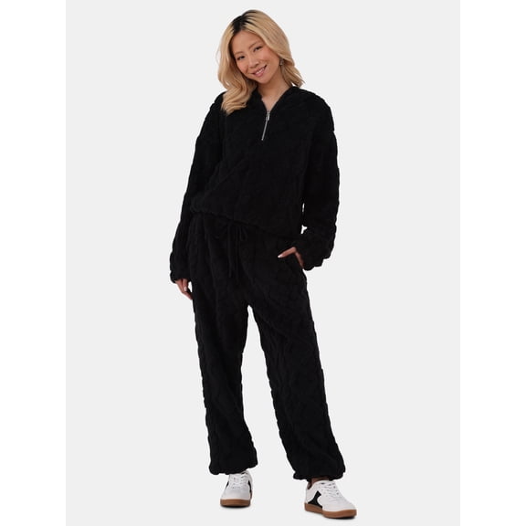 No Boundaries Embossed Fleece Hoodie & Joggers Set, 2-Piece, Women's