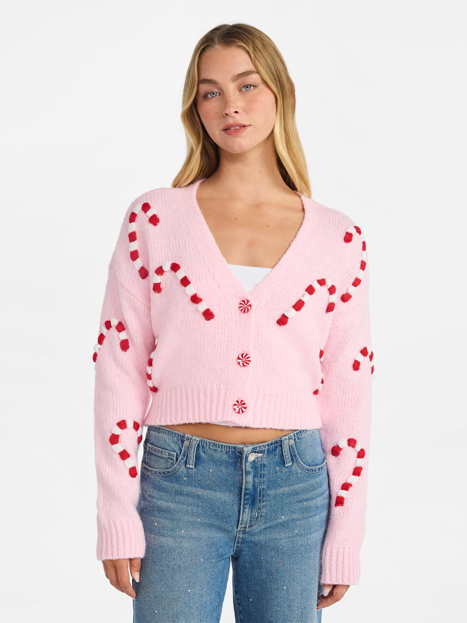 No Boundaries Embroidered Christmas Cardigan, Women's & Women's