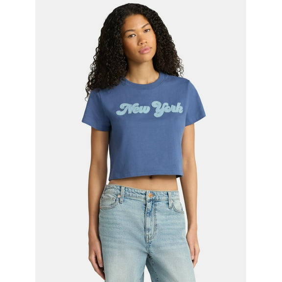 No Boundaries Embroidered Boxy Cropped Tee, Women's