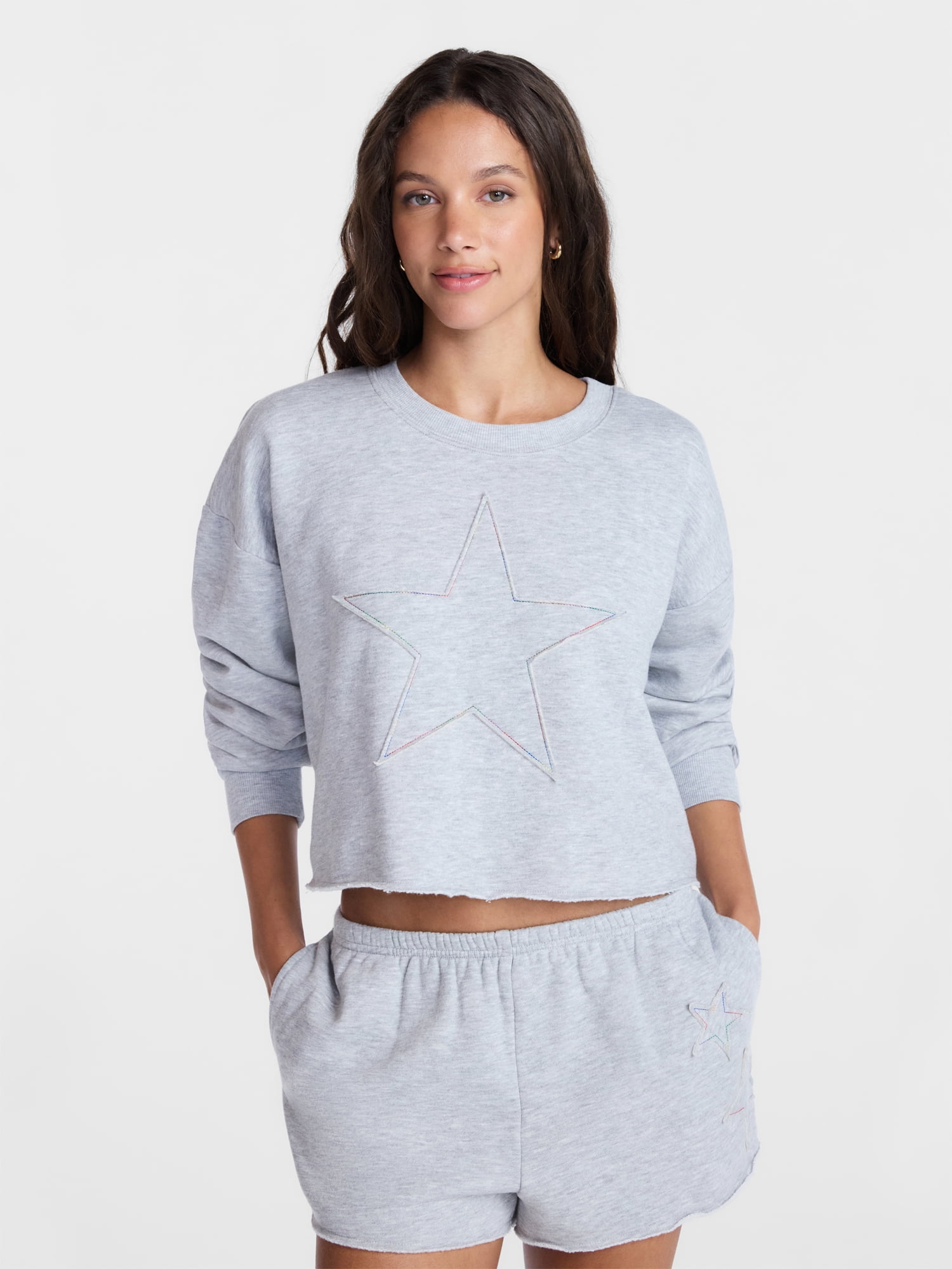 Embroidered Cropped Crewneck Sweatshirt, Women's XXS-XXL