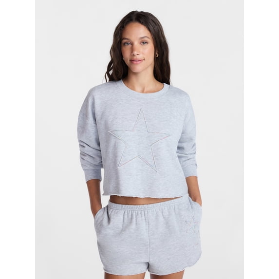 No Boundaries Pride Embroidered Cropped Crewneck Sweatshirt, Women's XXS-XXL
