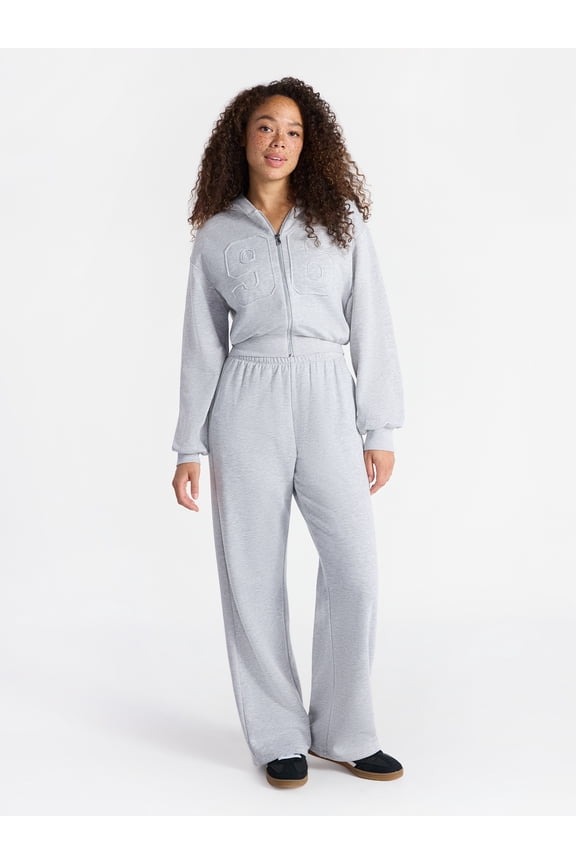 Embroidered Fleece Zip-Up Hoodie and Pants Set, 2-Piece, Women's XXS-4X