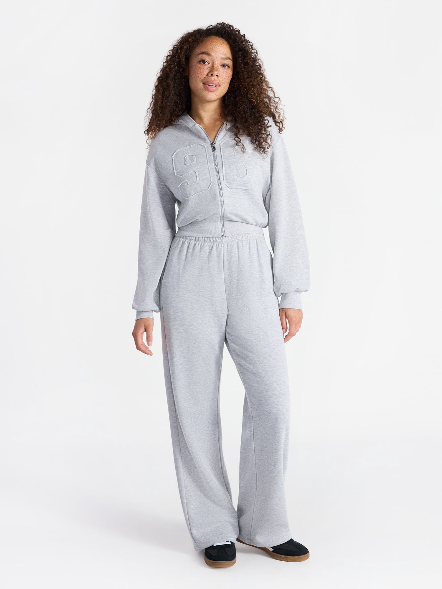No Boundaries Embroidered Fleece Zip-Up Hoodie and Pants Set, 2-Piece, Women's XXS-4X