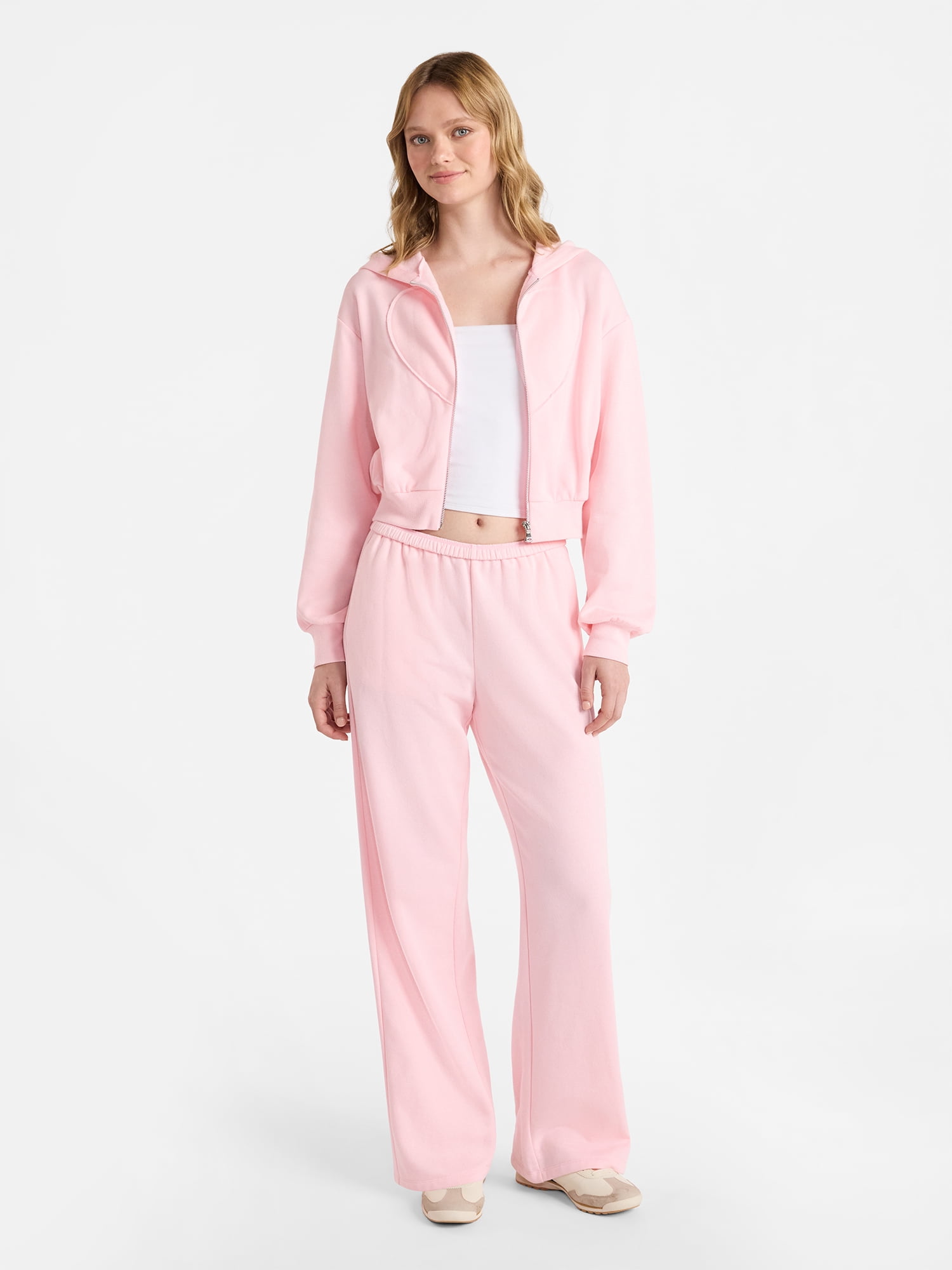 No Boundaries Embroidered Fleece Zip-Up Hoodie and Pants Set, 2-Piece, Women's XXS-4X