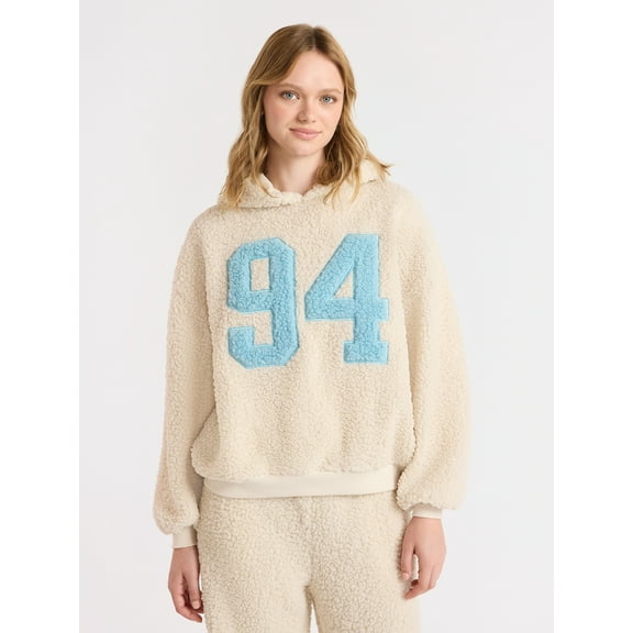 No Boundaries Embroidered Plush Pullover Hoodie, Women's