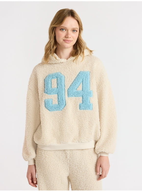 Embroidered Plush Pullover Hoodie, Women's