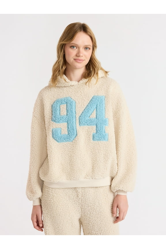 Embroidered Plush Pullover Hoodie, Women's