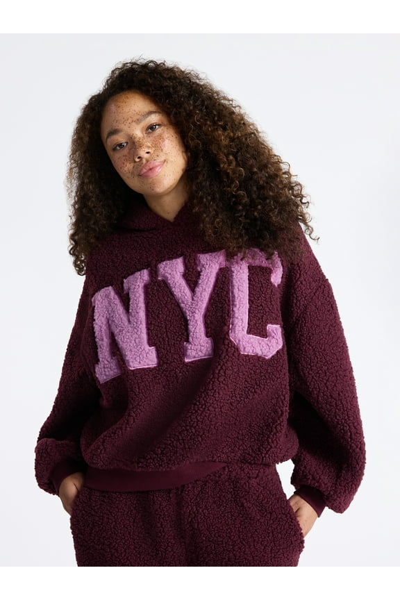 Embroidered Plush Pullover Hoodie, Women's