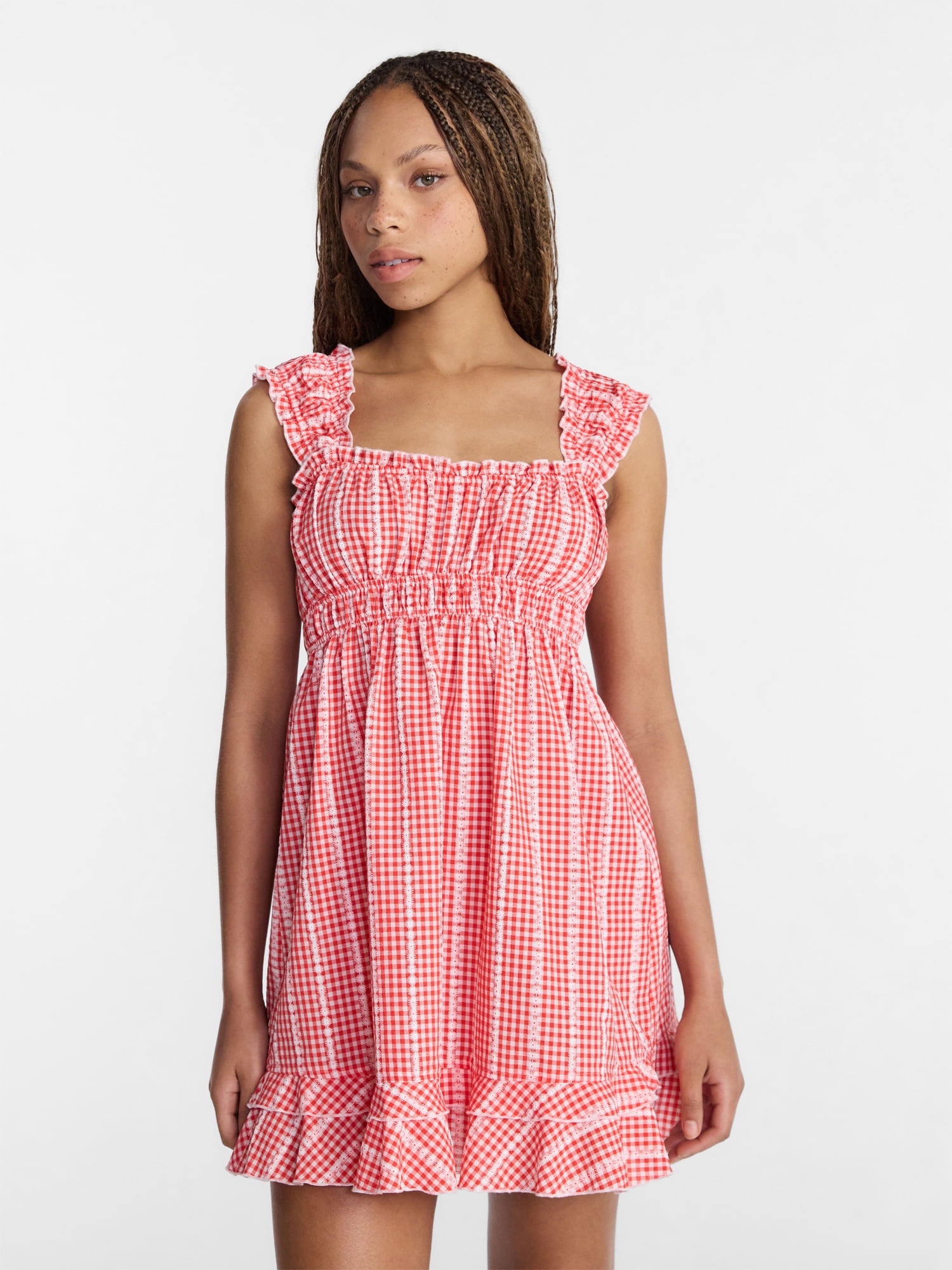 No Boundaries Empire Waist Dress with Cap Sleeves, Women's XXS-XXL