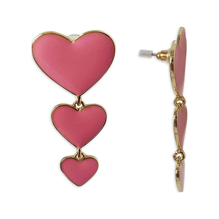 No Boundaries Enamel Pink Triple Heart Drop Earrings Walmart