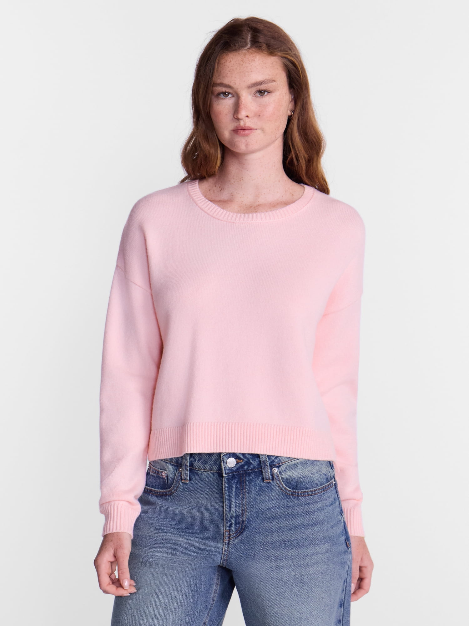 No Boundaries Essential Crewneck Sweater, Lightweight, Women's and Women's Plus XXS-4X